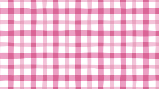 Pink tartan checker pattern. Seamless vichy plaid with doodle check texture, vector cloth background for baby fabric, textile prints, packaging, picnic layouts and y2k hand‑drawn style