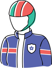 A digital pop art style illustration of a person wearing a helmet and jacket with a star emblem, viewed from the front.