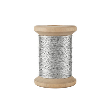 Wooden spool with silver thread