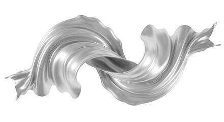Abstract flowing silver liquid silk fabric wave isolated on transparent background 3d render