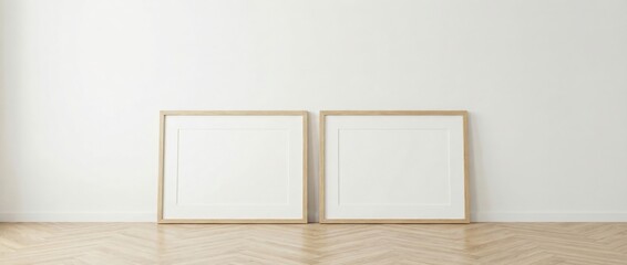 Fototapeta premium Creative empty picture frames displayed on a minimalist wall modern interior design art presentation natural light contemporary style home decor inspiration