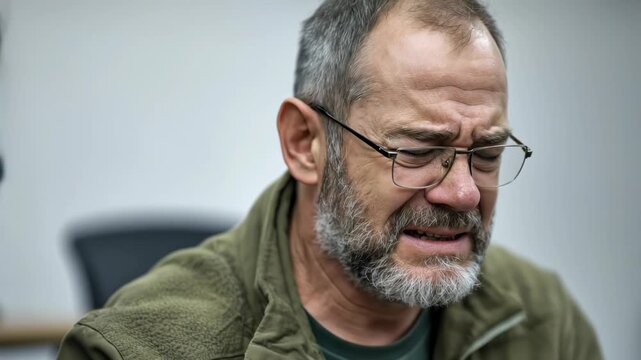 Veteran soldier experiencing emotional distress, depicting the struggles of post-traumatic stress disorder with visible anguish and deep concern
