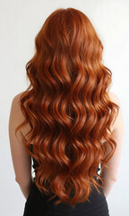 Naklejka premium shot woman behind showcasing long luscious fiery red curly locks stylish arrangement
