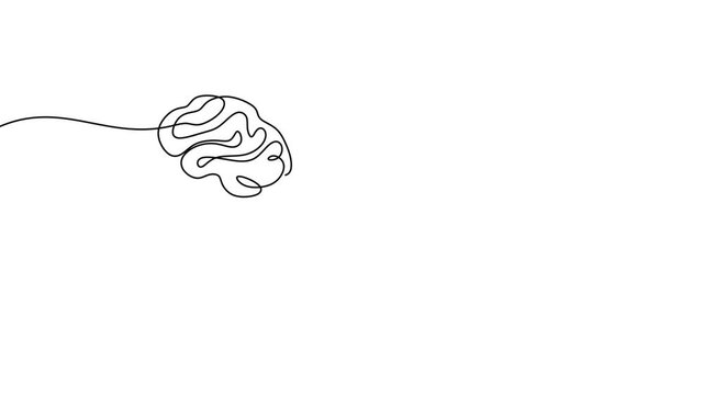 Brain Connected To Electrical Plug Continuous Line Art Animation For Education Concept