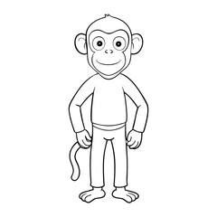 Obraz premium A cheerful male monkey coloring page, sitting playfully with a big smile, holding a banana, ready for kids to add bright colors and bring him to life. 