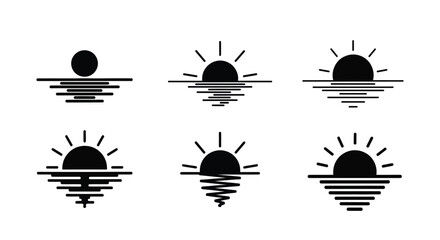 Minimalist sun and sea landscape designs in a striking silhouette © MALA