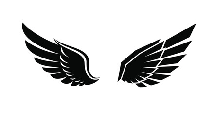 Dramatic black wings displayed against a white background a striking silhouette © MALA