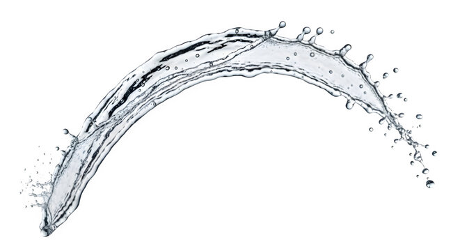 Dynamic water splash arc isolated on transparent background