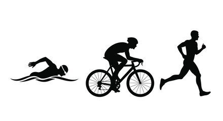 Triathlon athletes swimming cycling and running in black silhouette © MALA