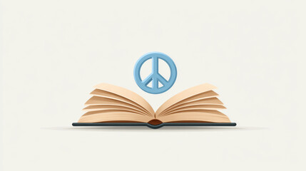Peace concept symbol emerging from open book in minimalist flat design for educational and inspirational themes