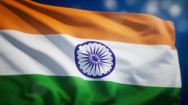 Full Frame Indian Flag Slowly Waving in a Gentle Breeze with Slow Motion Elegant Movement