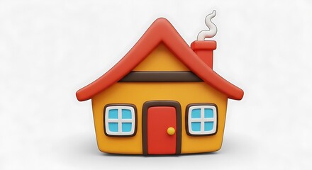 Yellow House with Red Roof and Chimney.