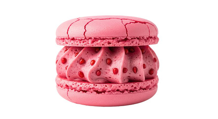 Pink macaron with cream filling and red berries, delicious sweet treat, cut out, stock png, isolated on transparent background