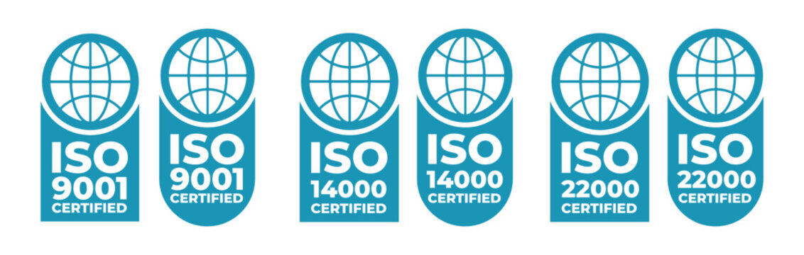 ISO 9001 14000 22000 Certified Badge Icons &ndash; International Quality Management Seals