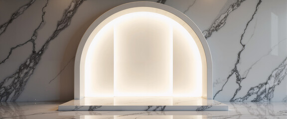 Minimalist marble display with soft lighting in modern interior  