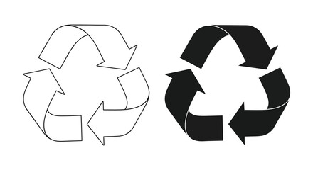 Obraz premium Two contrasting recycling symbols are displayed one outlined and one solid black showcasing a clear visual difference silhouette high quality
