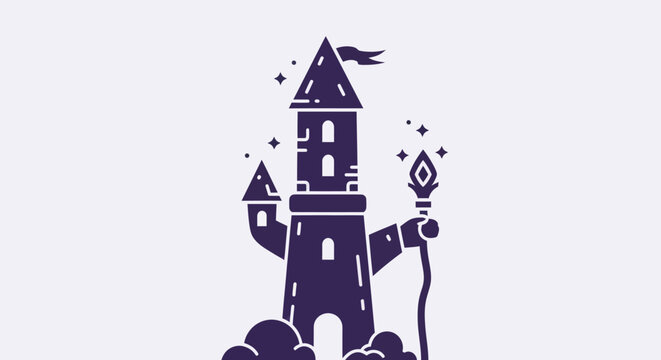 Tower illustration with magic staff
