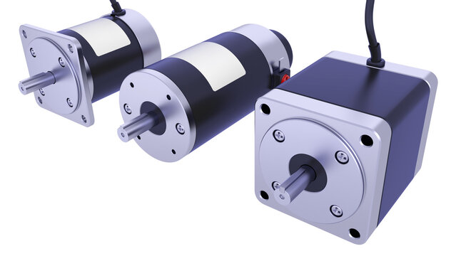 PM AC servo motors for CNC - Industrial Brushless Stepper motors. 3D rendering isolated on white background. Ideal for professionals, educational, engineering, and industrial design.