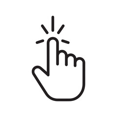 Obraz premium Hand Cursor Tapping Click Gesture Icon – Finger Press Button Tap Symbol for Touchscreen App Interface Design and User Interaction.