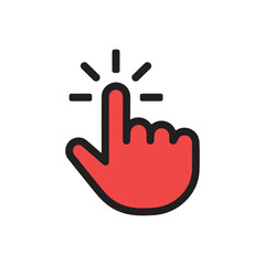 Obraz premium Hand Cursor Tapping Click Gesture Icon – Finger Press Button Tap Symbol for Touchscreen App Interface Design and User Interaction.