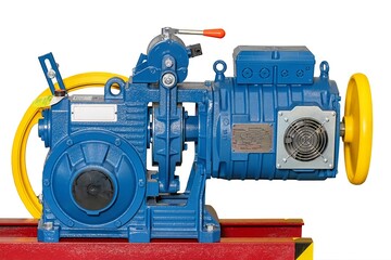 Bright blue electric motor stands ready for industrial use and showcases modern engineering design