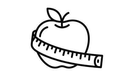 Line drawing of an apple encircled by a measuring tape symbolizing health