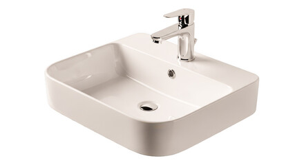 Modern ceramic bathroom sink and faucet on transparent background