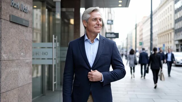 Confident businessman walking in urban street