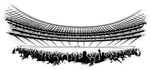 Hand drawn sketch of a massive stadium arena with a large crowd of cheering fans © Logan
