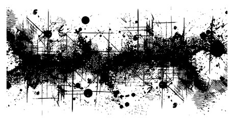 Obraz premium Abstract urban grunge background with ink splatters and geometric architectural lines