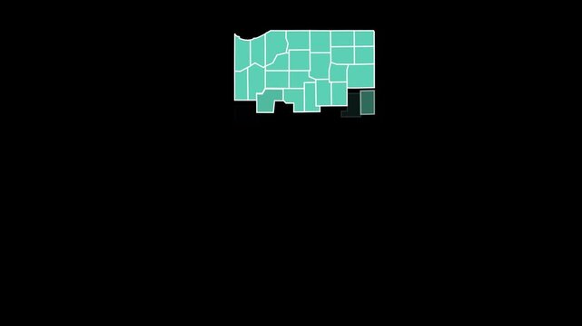Indiana Map Animation Slow Motion Cinematic County Buildup 4K Transparent Background Digital Tech Style