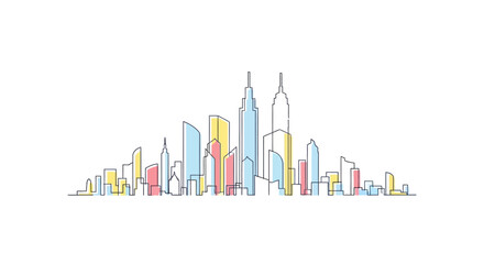 Obraz premium Colorful City Skyline Illustration with Skyscrapers.