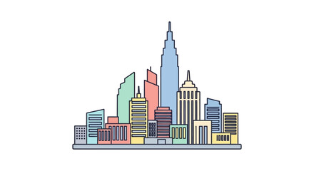 Obraz premium Colorful city skyline with skyscrapers.