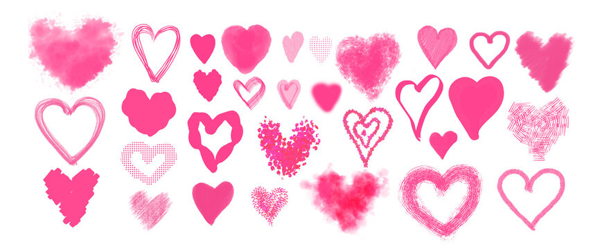 Set of pink hearts isolated on transparent background