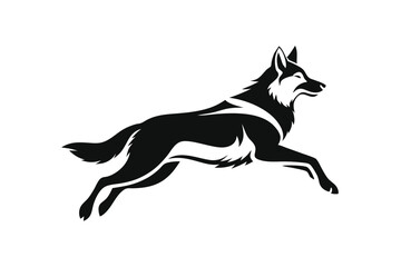 Fototapeta premium german shepherd dog with jumping line art silhouette vector illustration