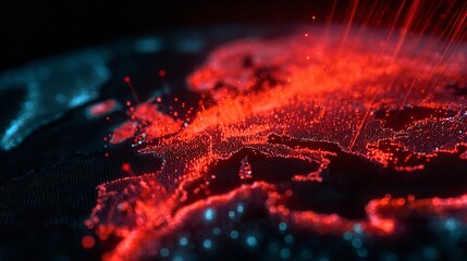 Digital map showing Europe glowing with red data points