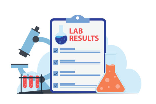 Illustration of Lab Results, with test tubes and microscope