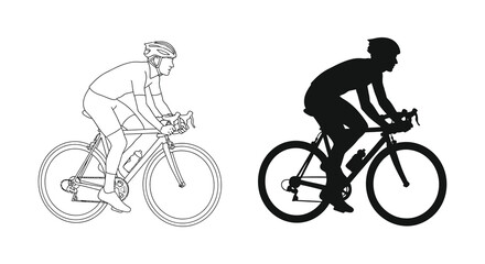 Obraz premium An illustration depicts two cyclists in motion one with detailed line work and the other as a stark silhouette high quality