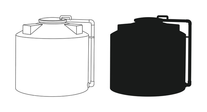 A comparative illustration displays a water tank and its corresponding black silhouette emphasizing form and outline silhouette high quality professional detailed