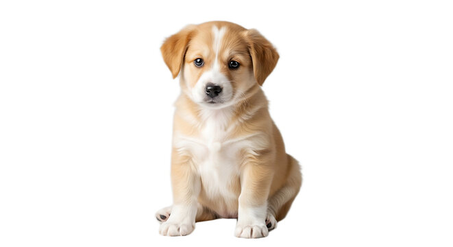 Adorable Golden Retriever Puppy Sitting and Looking at the Camera, Isolated on White