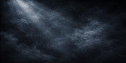 Swirling dark smoke and mist drift across a black background like a stormy cloudscape or night fog to create a dramatic nature texture design © Faysal