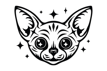Fototapeta premium Stylized Black and White Cat Portrait with Large Ears and Starry Eyes Design 85 chr