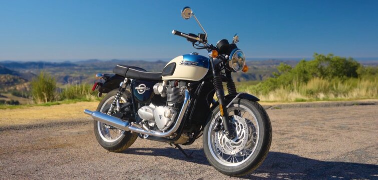 Triumph Bonneville Lineup. motorcycle on the road