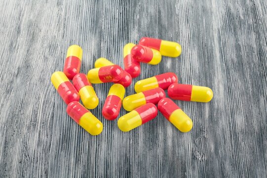 Plastic bottle on a with pills, healthy diet concept