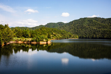 Fototapeta premium Kacun Reservoir in Wuyuan County, Jiangxi Province, China