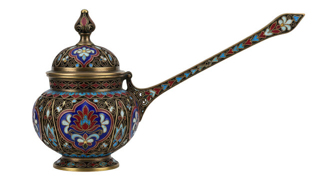Traditional bronze kohl pot with intricate enamel art