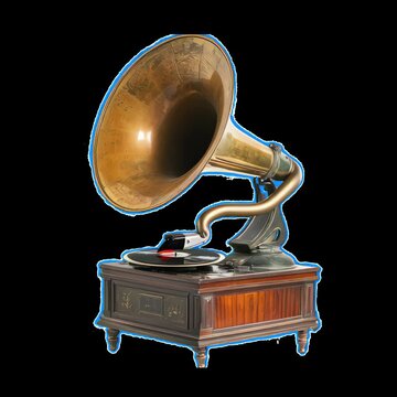 Vintage gramophone with wooden base