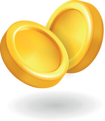 3D shiny gold coins isolated on white background. Cartoon golden money icons for finance and reward concepts