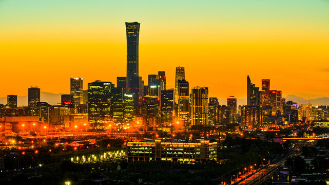 Dongguan Skyline at Twilight with Illuminated Skyscrapers