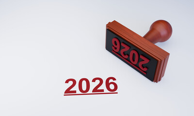 3D Illustration of 2026 Rubber Stamp on White Background
